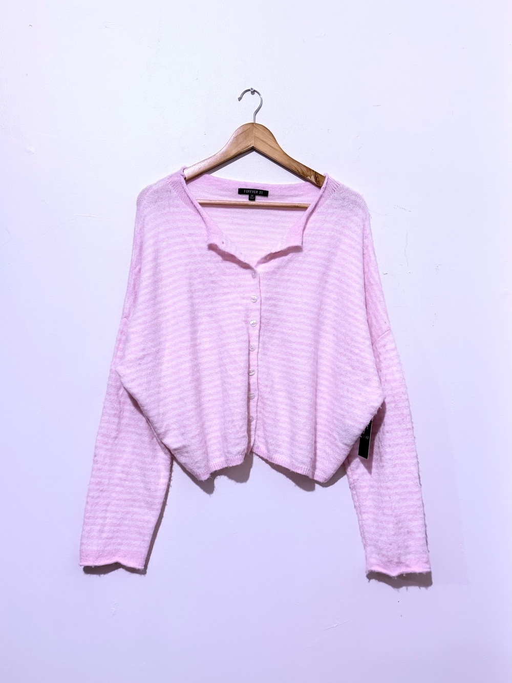Forever 21 Light Pink Button-Front Cropped Cardigan